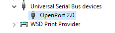 Device Manager after OPTA driver install showing Tactrix Openport 2.0 J2534 Vehicle Interface